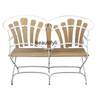 yj wrought iron a double chair country wooden lounge chair villa outdoor garden balcony distressed bed breakfast bench