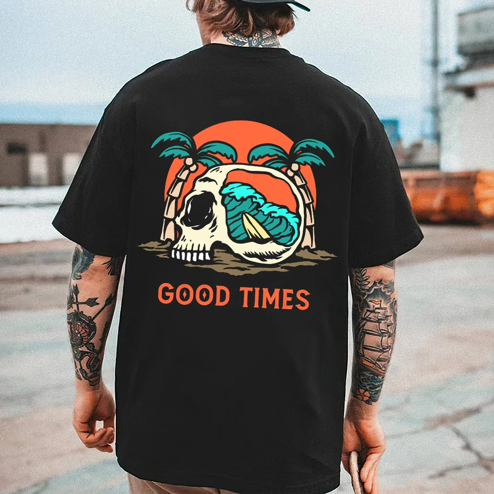 

2023 Fashion Leisure Skull Pattern Printed Men's T Shirt Round Neck Loos Tops Breathable Comfortable Summer Oversized Clothing