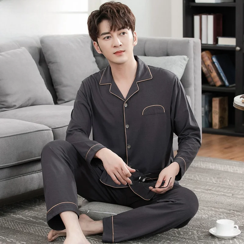 Finteng Kean Autumn Modal Cotton Silk Pajamas for Men 2024 New Long sleeve Spring and Men's Plus size Homewear