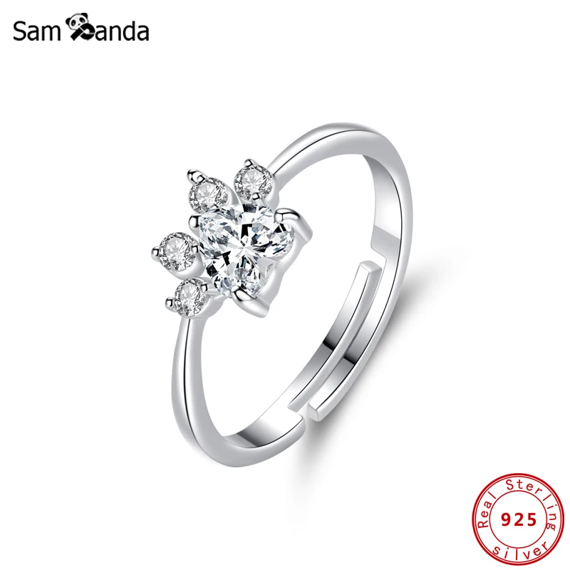 

Женские регулируемые кольца из серебра 100% пробы, с принтом лапы животного