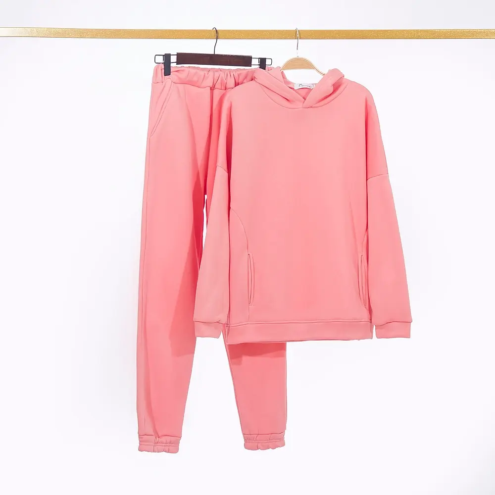 Fall new solid color simple ladies pajamas set relaxed casual fall and winter hot hoodie set simple solid color hoodie