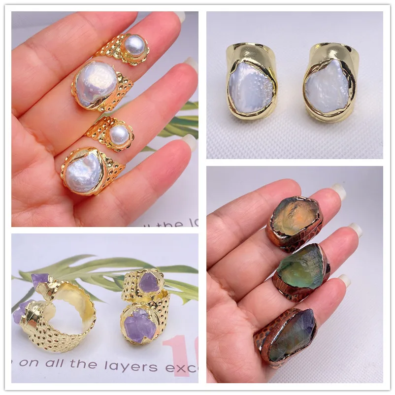 

1 шт., лидер продаж, модное уникальное Драгоценное кольцо с натуральным камнем, кварцевый кристалл, друза, необычное свадебное кольцо для жен...