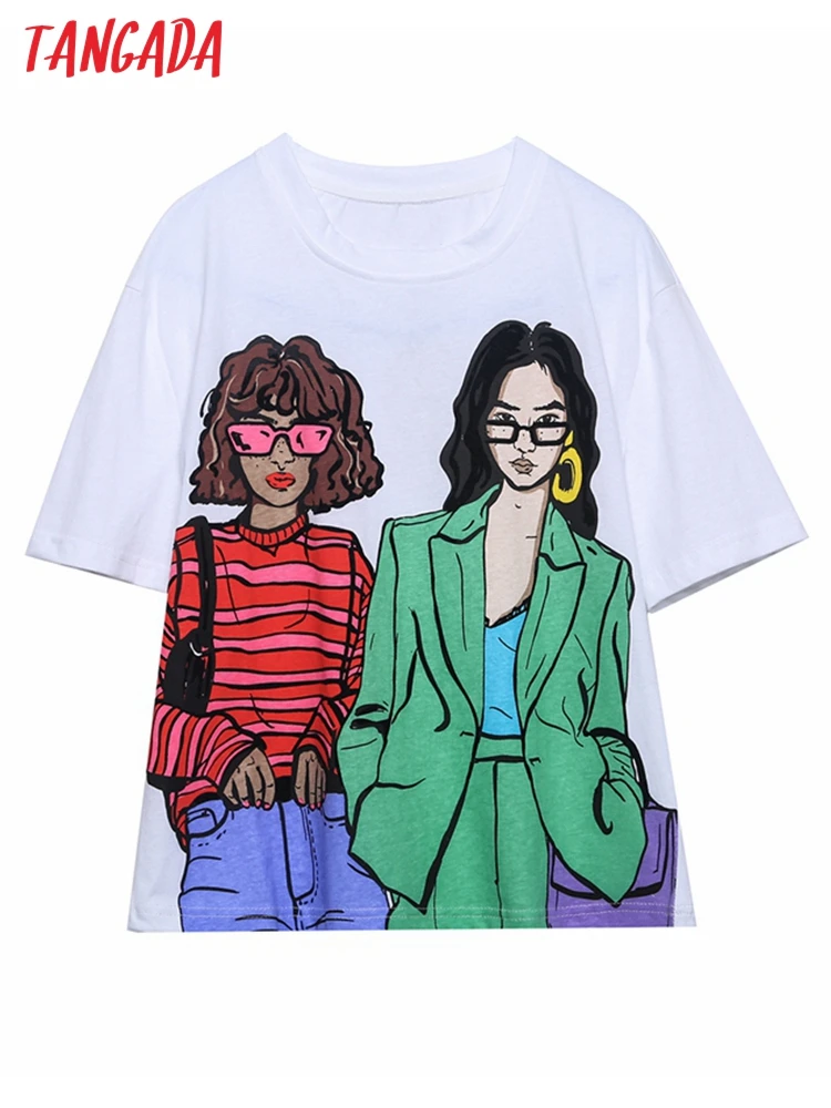 Tangada-Camiseta de algodón con estampado para mujer y niña, camiseta de manga corta de gran tamaño, Camiseta larga informal para mujer, Top TA20 2022
