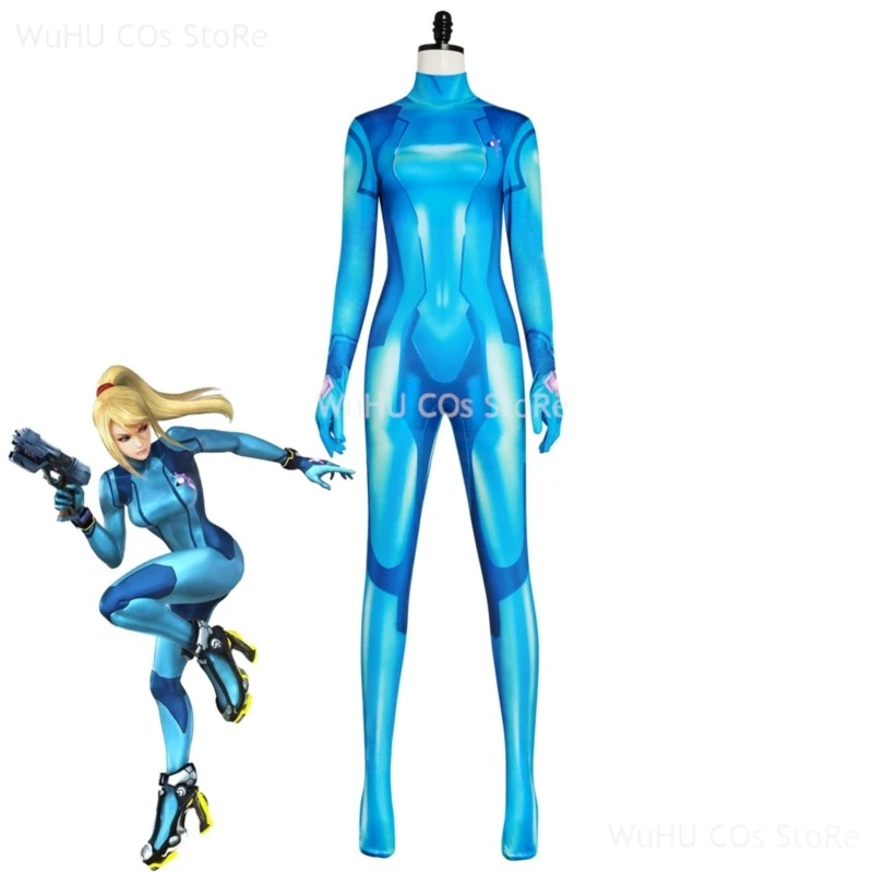 Игра Metrooid Samus Aran Косплей Game Hero Костюм Синий Комбинезон Женский Zero Боди Мощный