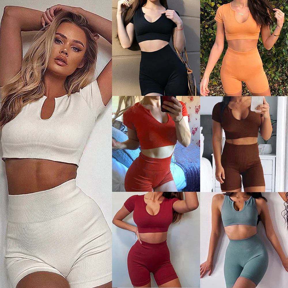 

Yoga Set New Seamless Gym Sets Fitness Sports Suits Womens Clothing High Waist Booty Leggings Sports Bra Running Athletic Wear