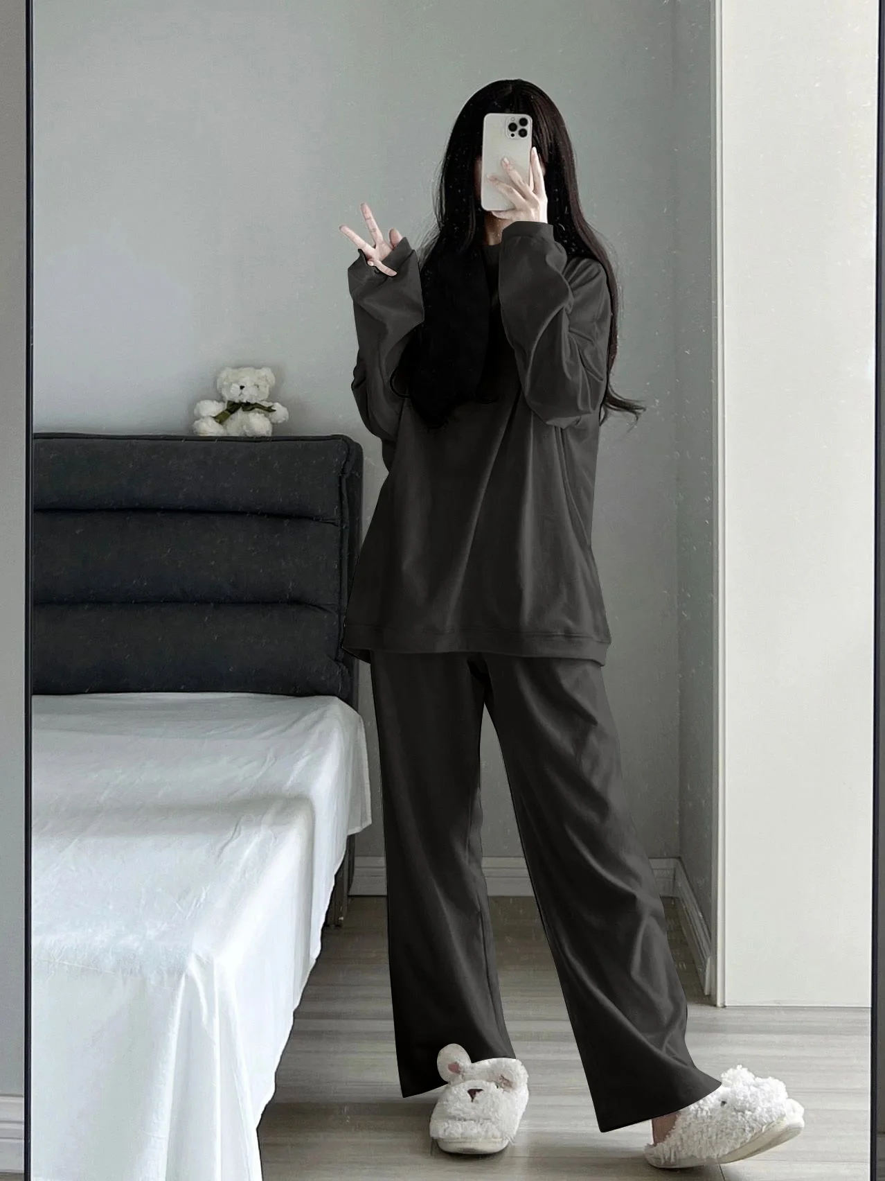 Korean Sle High Sense Solid Long sleeve Pajamas Women Spring and Autumn 2023 New Loose Trousers Home Wear Set Winter |