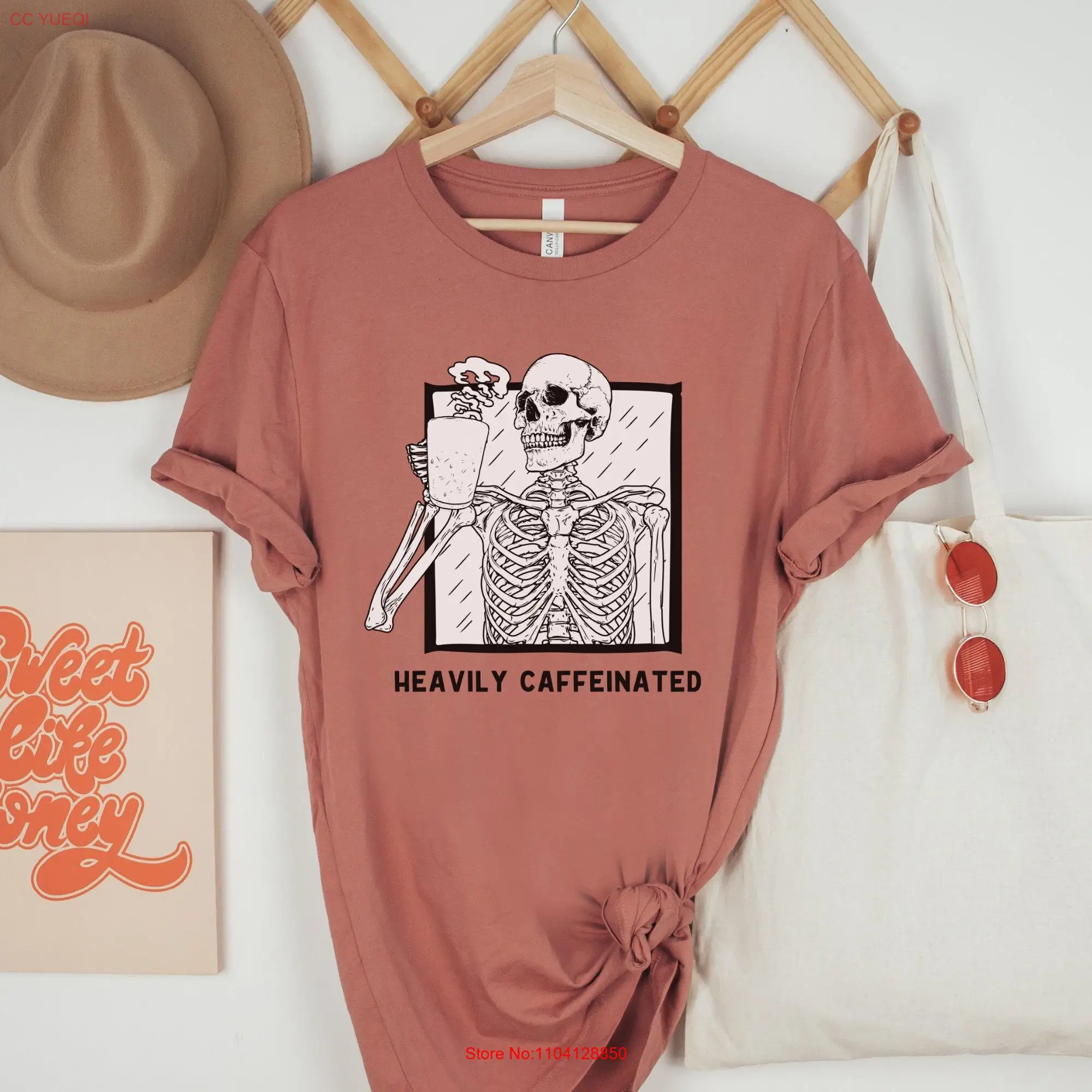 Футболка Скелет кофе с забавным питьем на Хэллоуин для влюбленных Addict длинными