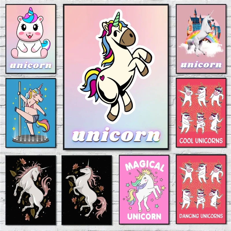 

Canvas Artwork Painting Cute Baby Unicorn Birthday Gifts Picture Print Wall Modern Living Room Comics Pictures Classic
