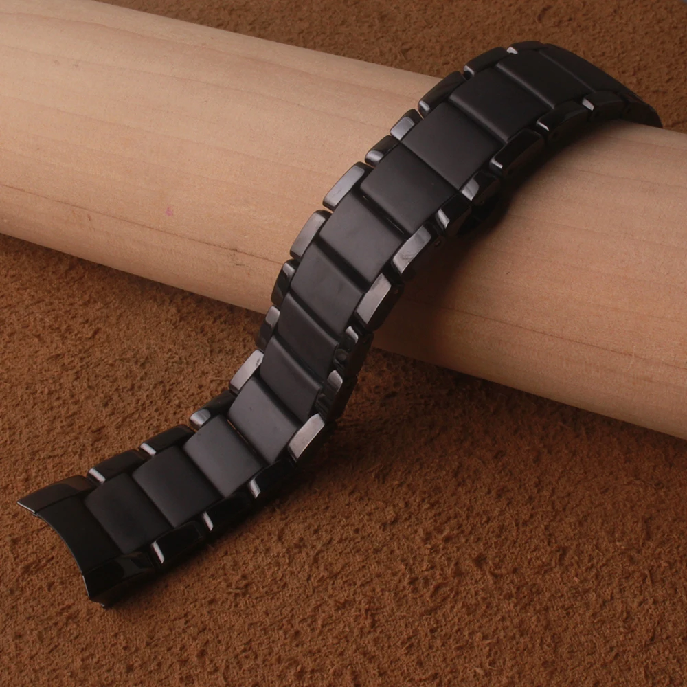 

High Quality Ceramic Watchband Black 22mm for Special Watches AR1452 Mens Bracelet Accessories Curved end polish With Unpolished