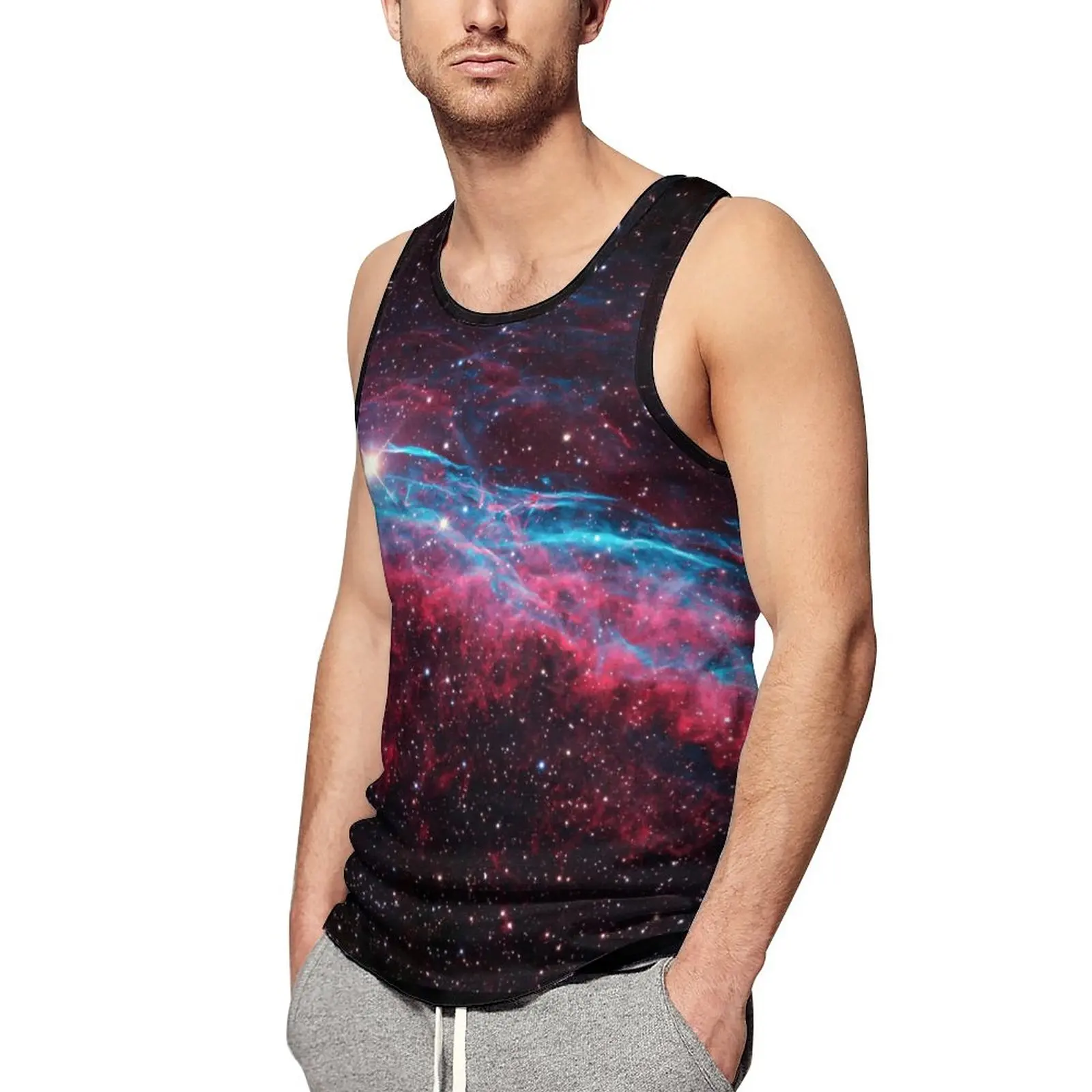 

Galaxy Nebula Summer Tank Top Stars Print Workout Tops Males Printed Fashion Sleeveless Shirts Large Size
