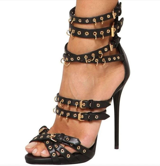 

Women Roman Ankle Buckle Rivet Peep Toe Slingback Sandals Stiletto High Heel Sandals 2022 Summer Female Dress Back Zipper Shoes
