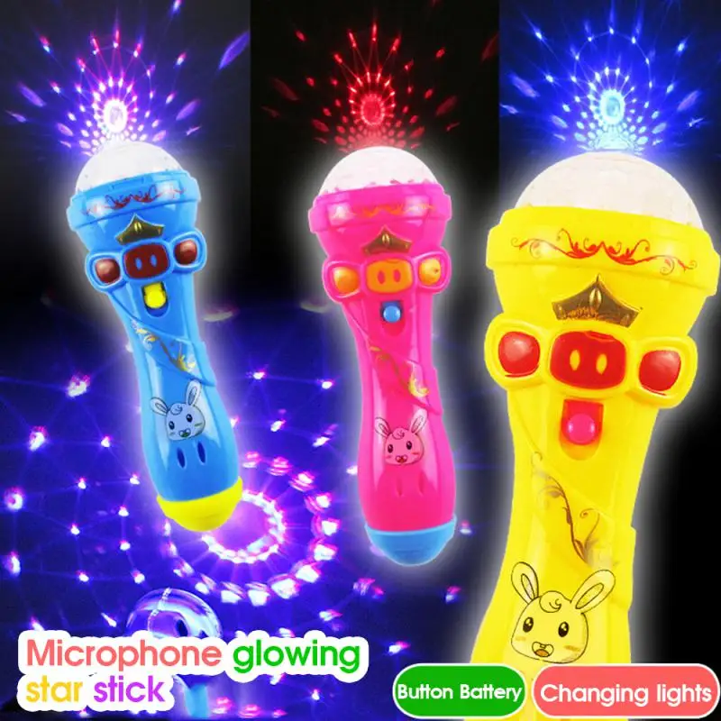 

1pcs LED Light Flashing Projection Microphone Torch Shape Creative Luminous Toys Glow Thumbs Tips Baby Cute Toy Gift