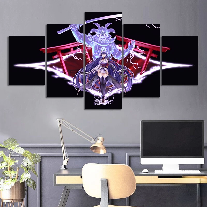 

Постер для видеоигр Raiden Shogun Genshin Impact, 5 панелей, настенная живопись на холсте, настенное искусство, подарок, декор комнаты, картины без рамки
