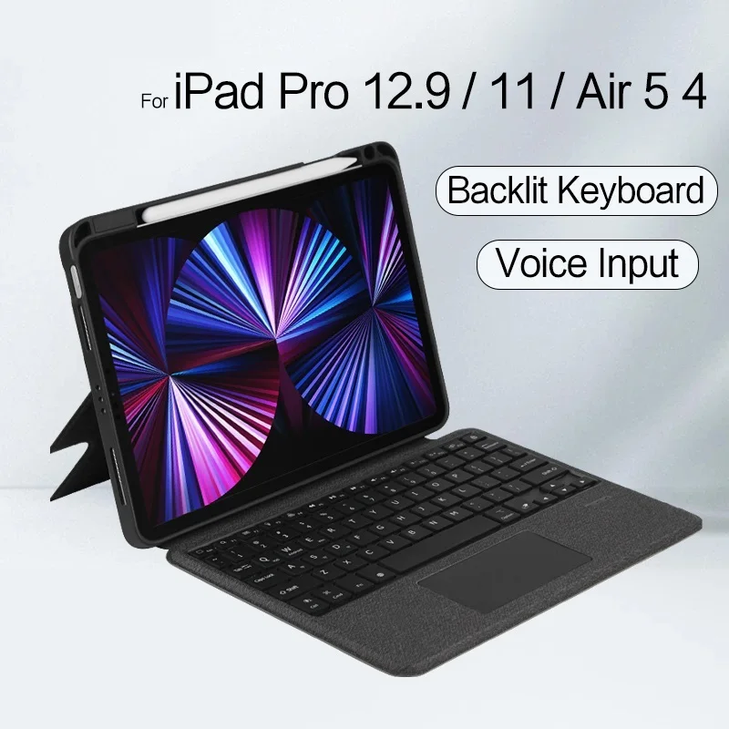 

. Voice Keyboard For iPad 10.2 2021 2020 2019 Pro 11 12.9 5th 4th Air3 10.5" Air4 10.9 Case Keyboard With TouchPad