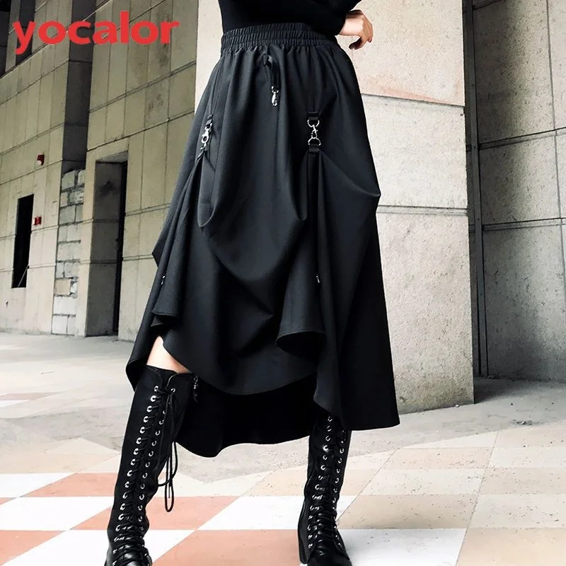 

High Waist Splicing Buckle Irregular Gothic Skirt Black Streetwear Freely Adjustable Gothic Skirt Harajuku Punk Style Skirts