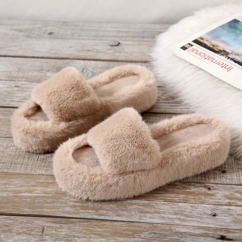 

Warm Fur Slippers For Women Winter Fluffy Slippers Women 2022 New Flat Cozy Furry Home House Indoor Shoes Slides Big Size 42