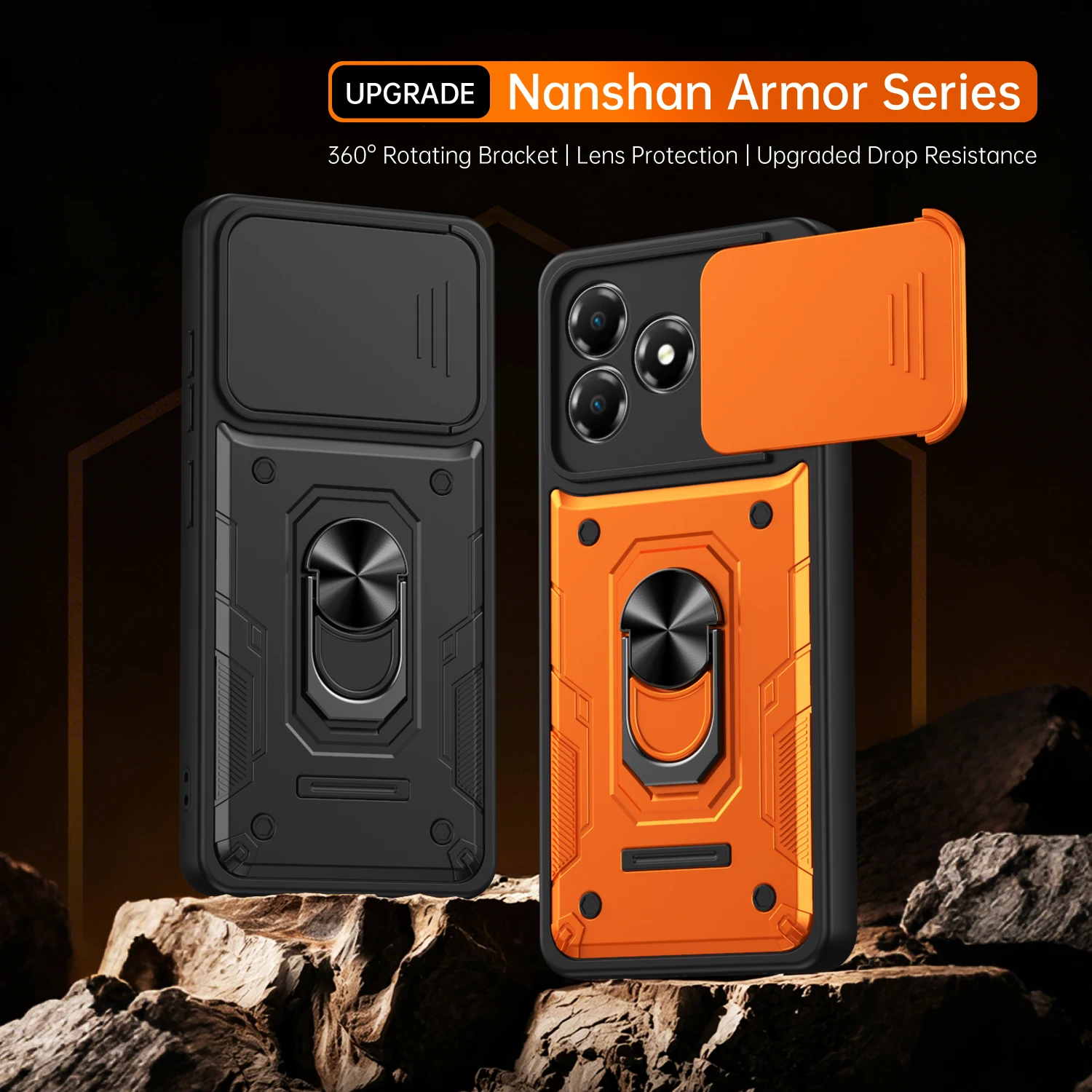 Фото Чехол Nanshan Armor для ZTE Blade A36 Z2472 с защитой камеры, металлическим кольцом-подставкой и противоударным покрытием №1