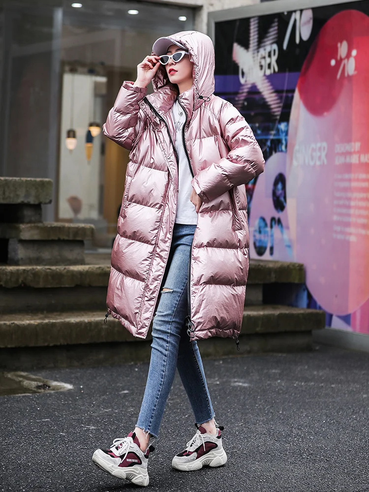 Winter Women's Coats Long Hooded Parkas Fashion Glossy Warm Thicken Cotton Padded Overcoat Oversize Puffer Jackets Female