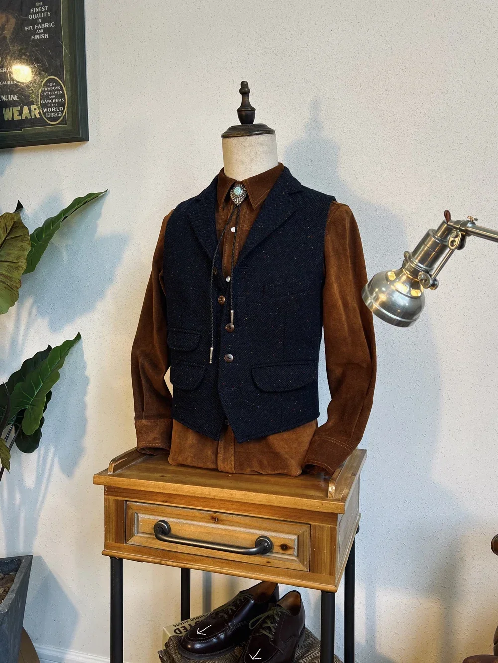 Тупая бритва Корея 85% тяжелая шерсть цветной твид в горошек 580 г винтажный жилет