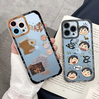 cartoon cute flower boy case for iphone 11 pro max 13 12 mini xs x xr 7 8 plus se 2020 lens protection shockproof clear cover