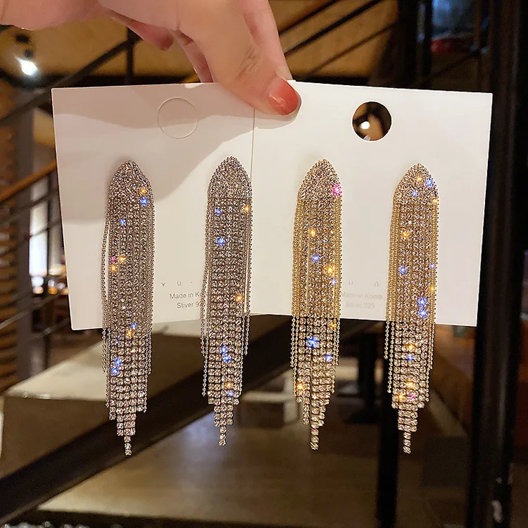 

New Classic Crystal Earrings Ladies Exaggerated Long Earrings Tassels Rhinestone Earrings Fashion Korean Jewelry