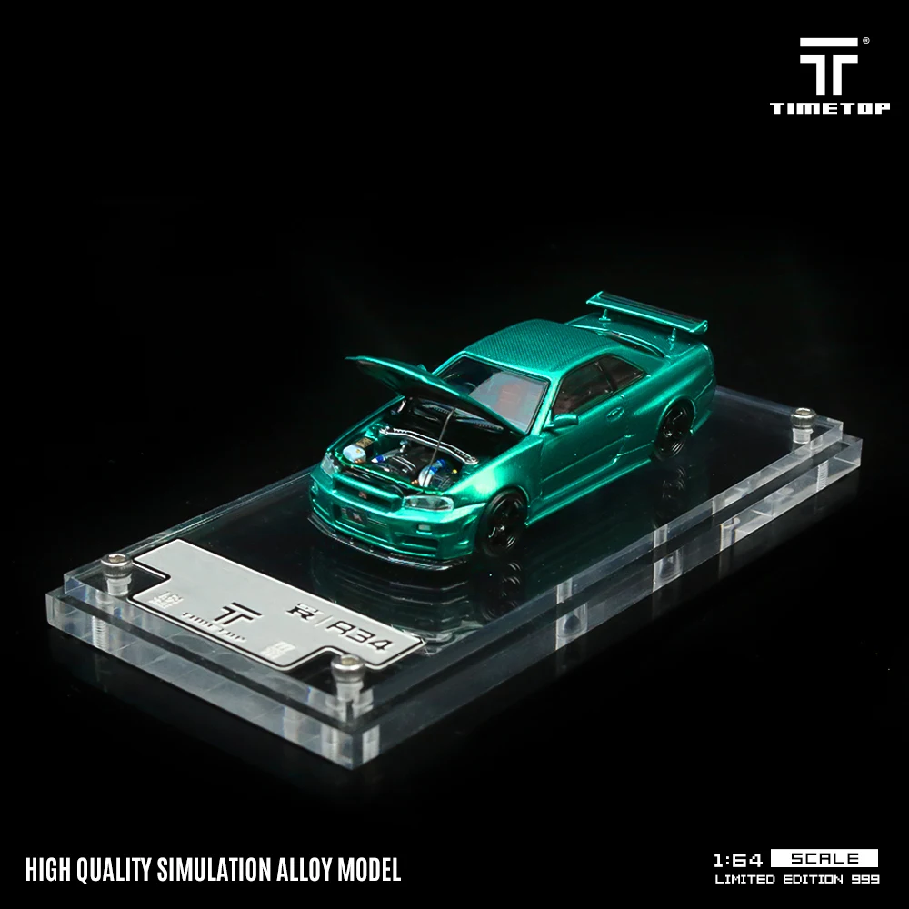 TM В наличии 1:64 Skyline GTR R34 Зеленый карбоновый капюшон Литая под давлением диорама