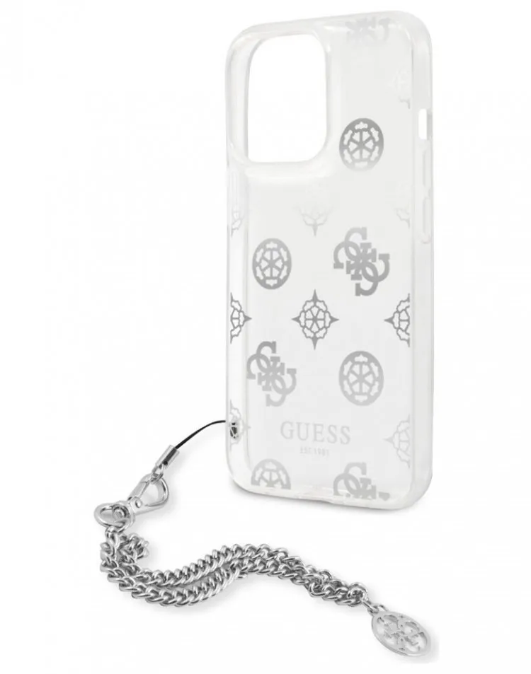 Чехол CG Mobile Guess PC/TPU Peony Hard + Siver hand chain для iPhone 13 Pro цвет Прозрачный/Серебристая цепь -