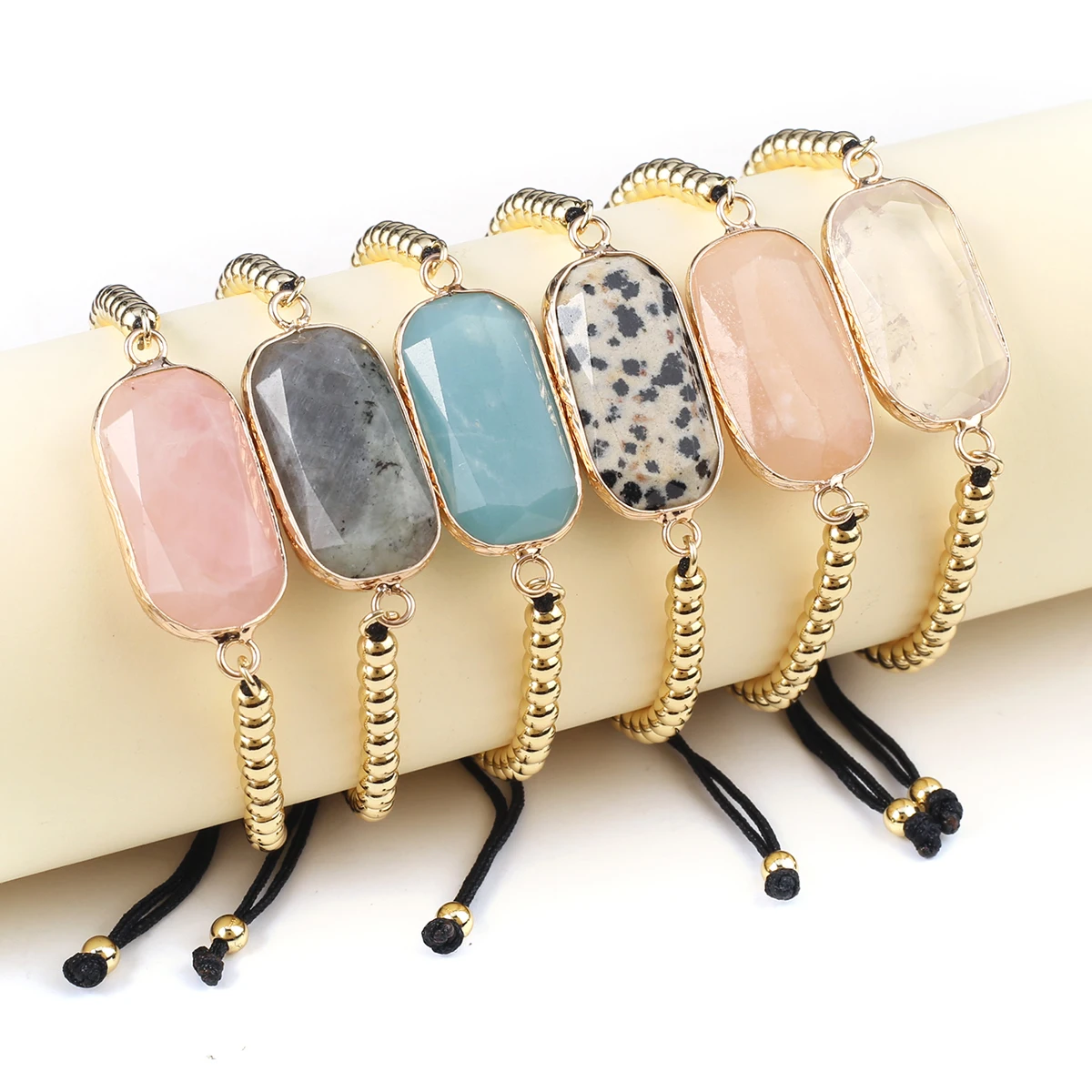 

Fashion Natural Stone Amazonite Bangles Reiki Heal Gold Color Quartzs Cuff Bracelet Jewelry for Female Birthday Party Gifts