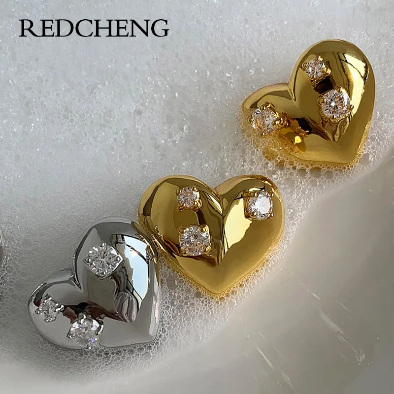 

REDCHENG 925 серьги-гвоздики с бриллиантами в форме сердца для женщин простой винтажный креативный нишевый дизайн свадебные ювелирные изделия в ...