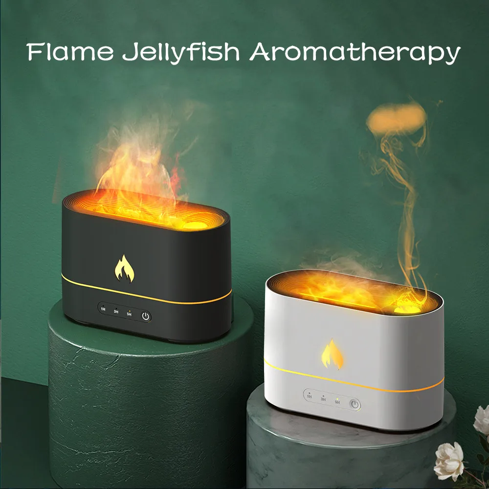 

2022 Flame Aroma Diffuser Air Humidifier Ultrasonic Cool Mist Maker Fogger LED Essential Oil Jellyfish Difusor Fragrance Home