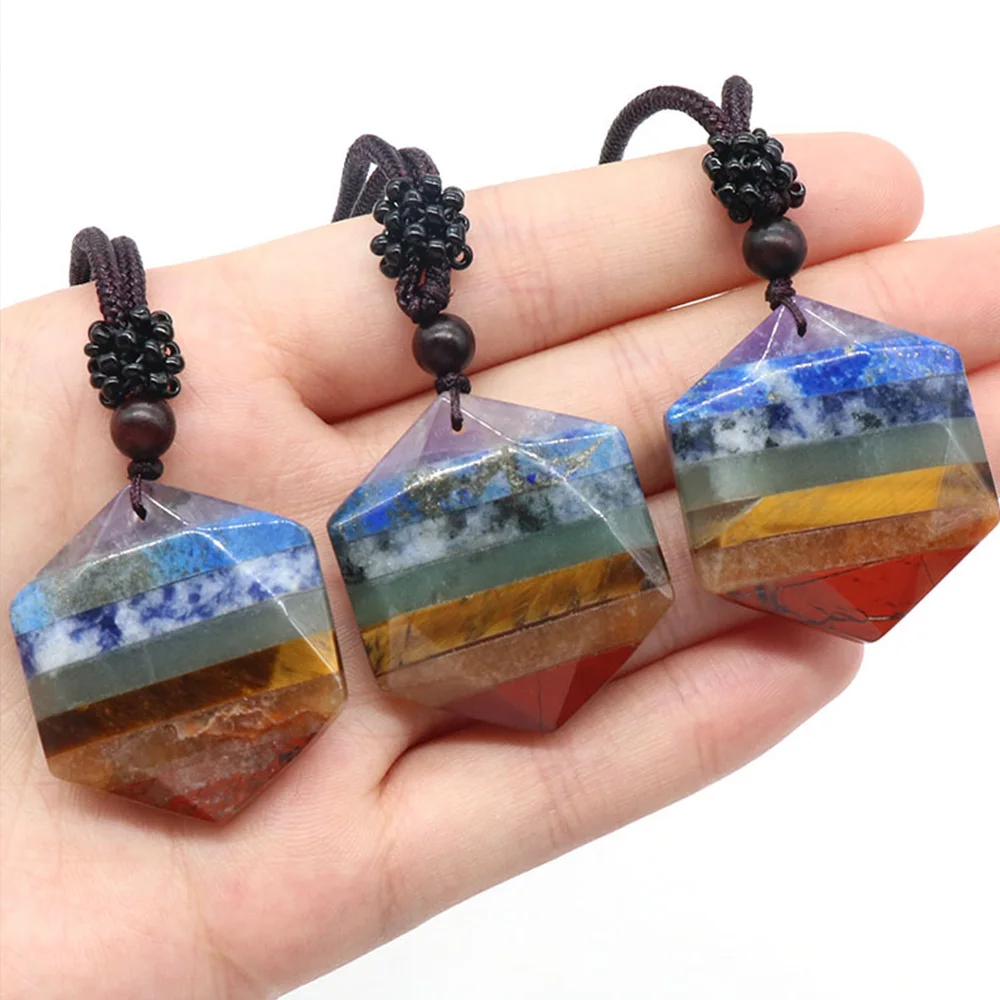 Ожерелье из 7 чакр лечебный хрусталь Шестигранная звезда регулируемый природный