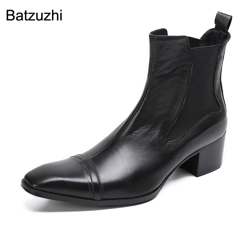 

Ботинки Batzuzhi мужские на высоком каблуке 6 см, мягкие Черные ботильоны из натуральной кожи, без застежки, В рыцарском стиле, для вечеринки, дел...