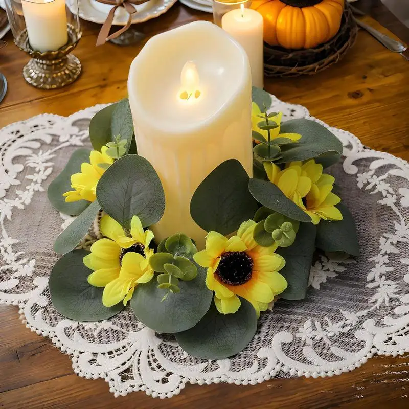Подсолнух Кольца Для Свечей Венки 9 дюймов Искусственные Кухонного Шкафа
