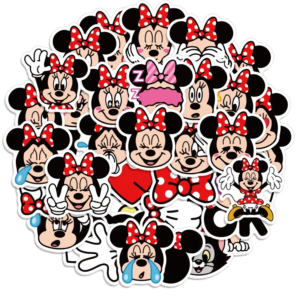 10/20/40pcs Disney Minnie Mouse Cartoon Stickers Decal Graffiti Laptop Scrapbook Water Bottle Tablet Waterproof Sticker for Kid