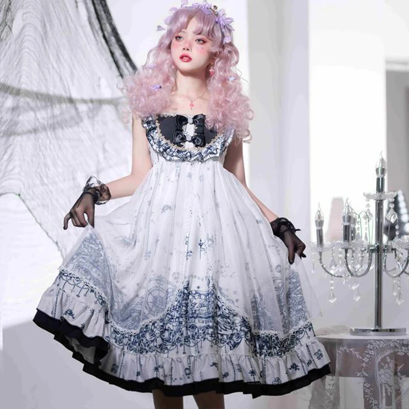 

Japanese Gothic Jsk Lolita Dress Halloween Amusement Park Dark Jsk Sling Dress Women Tea Party Dresses Girls Chic Lolita Dress