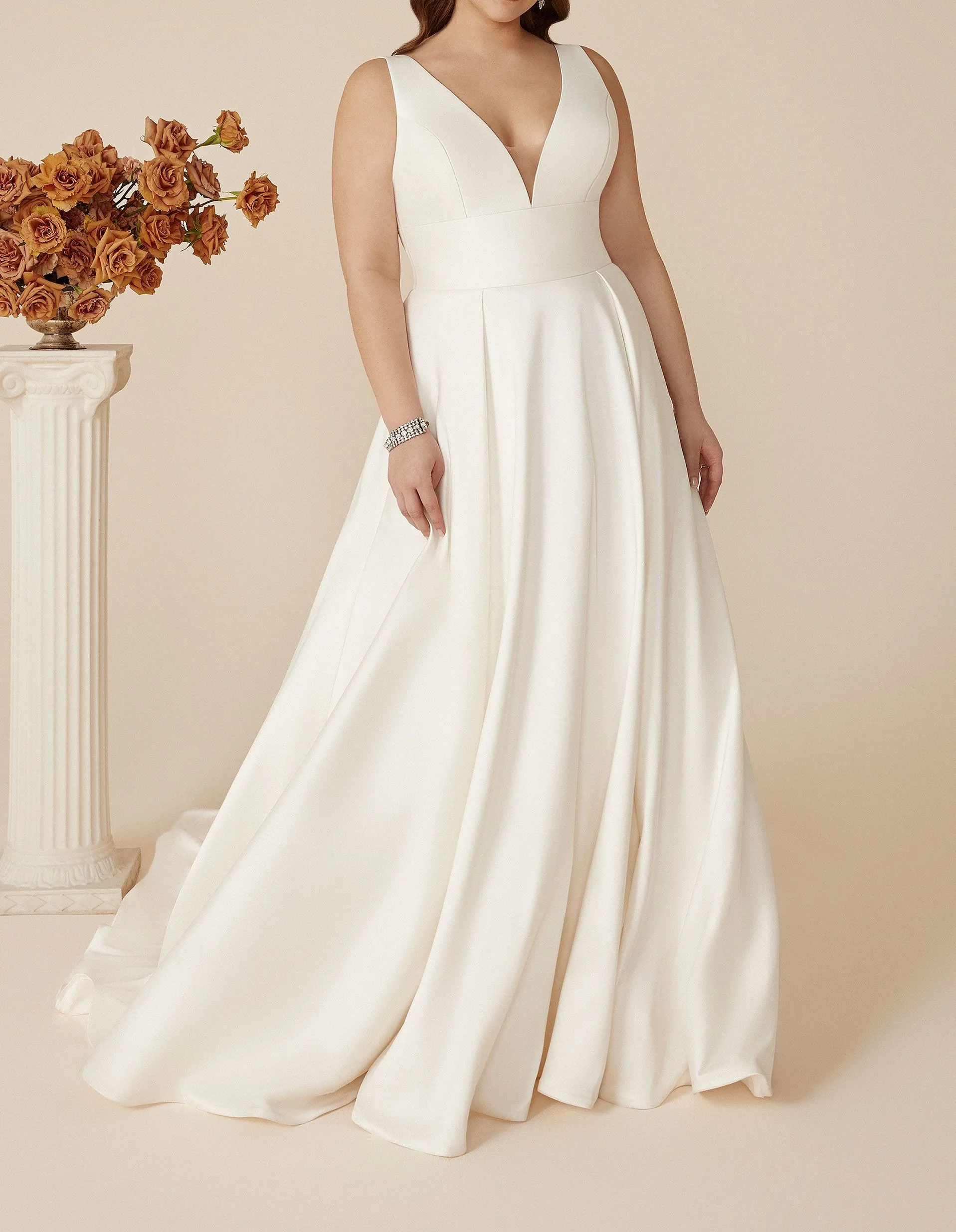 

All-season 2023 Long Luxury Chapel Train A-Line Satin Wedding Dress WHW-162