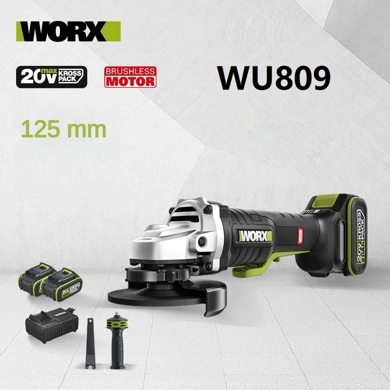 Фото WORX WU809 угловая шлифовальная машина 125 мм бесщеточный литиевый аккумулятор полировальный станок для резки полировальный станок ручная шлифовальная машина №2