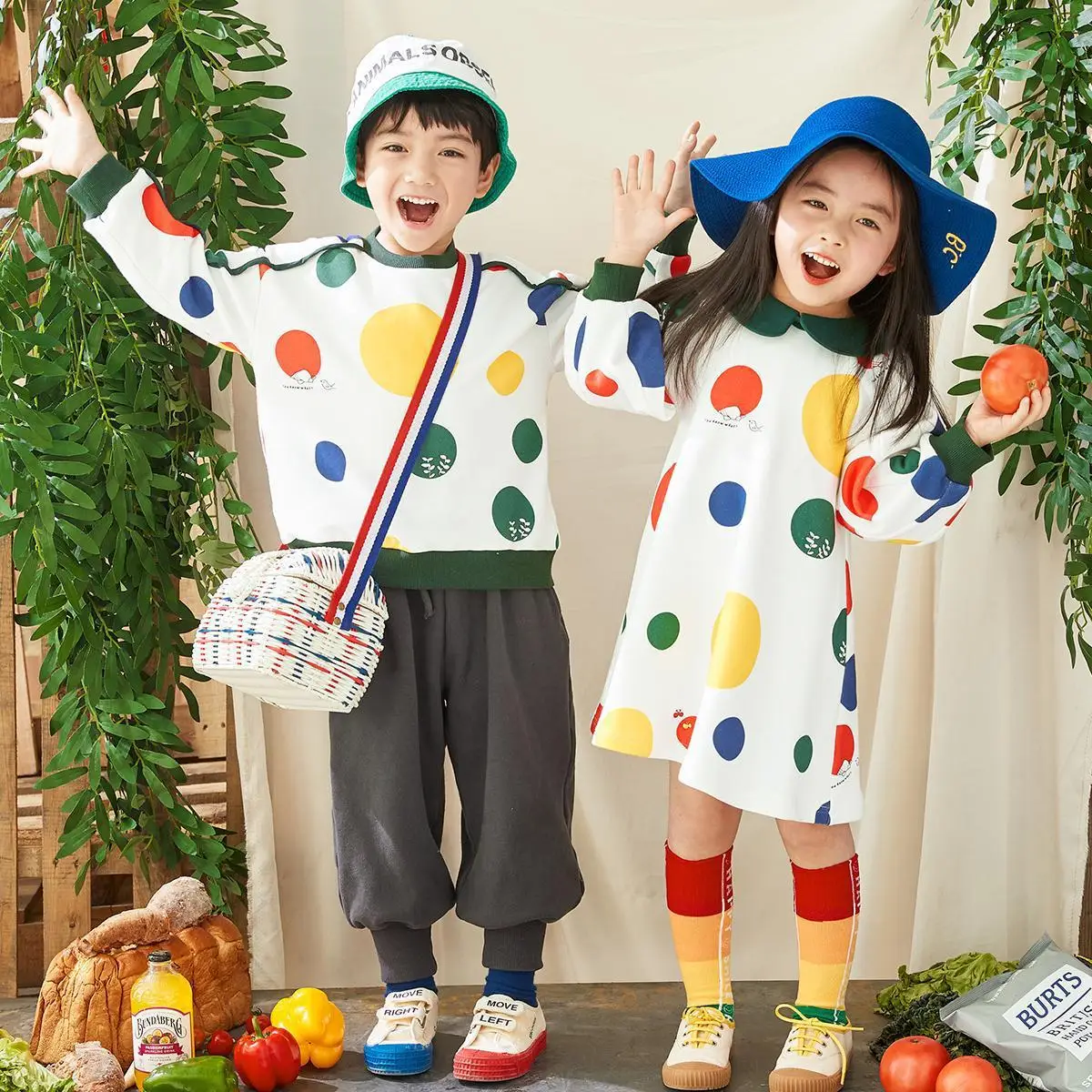 

Family Matching Clothes Spring Autumn Sweater Colorful Dot Boys Girls Long-sleeved Shirt Brother Sister Look Clothes