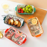 1pc creative plate small dish cute ceramic salad plate anti scalding double handles household tableware suitable for oven