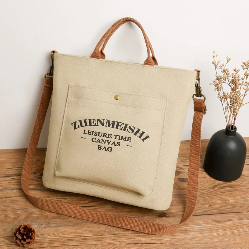 New Female Tote Bags Large-Capacity Ladies Handbag Canvas Shoulder Bag Simple Casual College Style Shopping Bag Messenger Bags