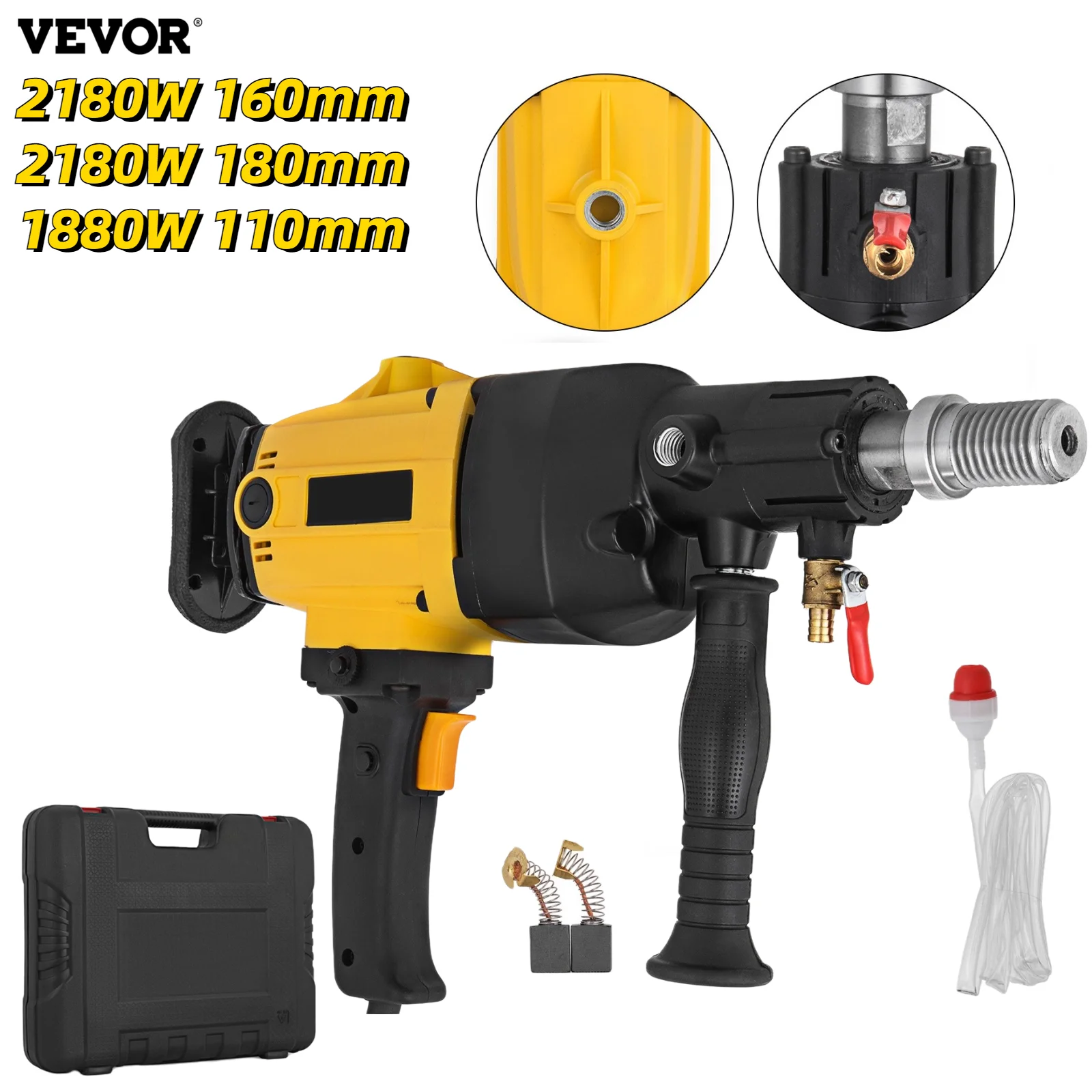 

VEVOR Handheld Diamond Core Drill Rig Concrete 110mm 160mm 180mm Wet / Dry Electric Stepless Speed Drilling Machine 1880W 2180W