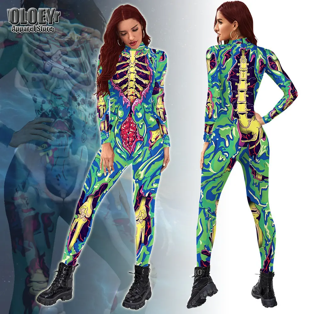 

Женский и мужской комбинезон для косплея, комбинезон с 3D-принтом скелета человека для взрослых на Хэллоуин, одежда для ролевых игр и вечерин...