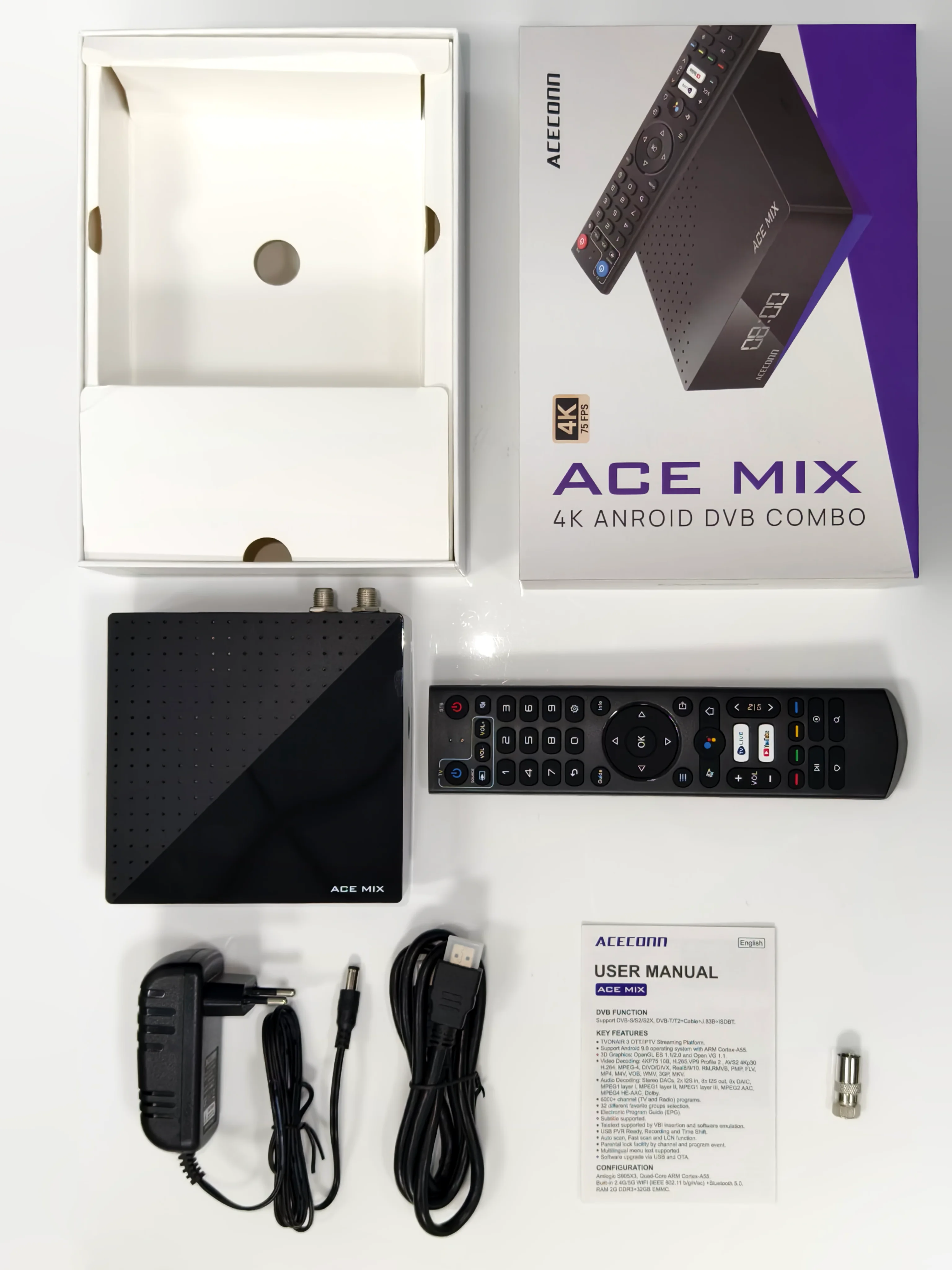 Фото Супутниковый ресивер ACECONN ACEMIX, Android iptv-коробки, 4K DVB-S2/T2/C TVONAIR3, плеер, 32 ГБ, двойной Wi-Fi, BT, пульт дистанционного управления с воздушной мышью №5