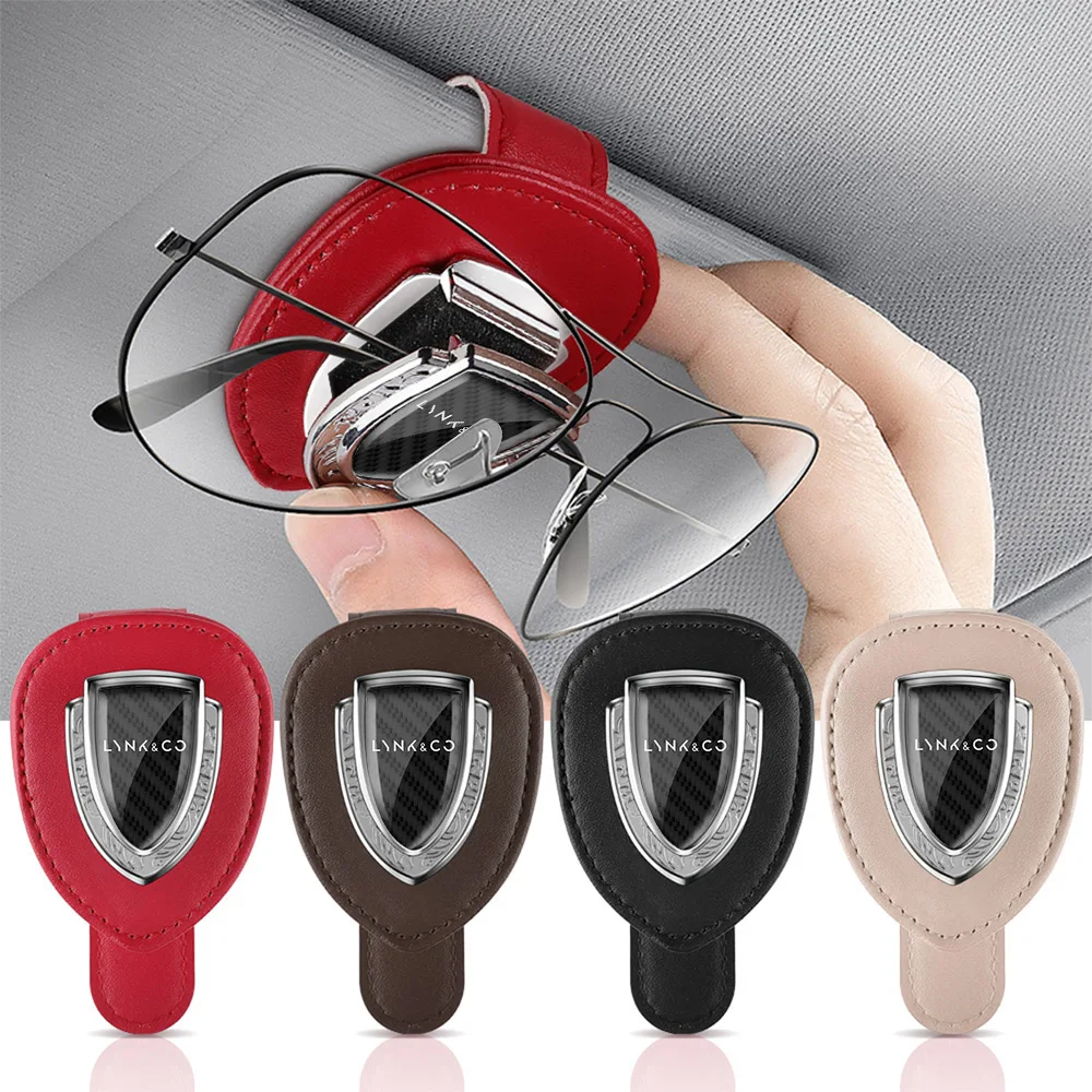 

4 Colors Portable Hanging PU Leather Car Glasses Clip Ticket Card Clamp For Lynk & Co LYNK CO 05 09 01 06 Car Accessories Black