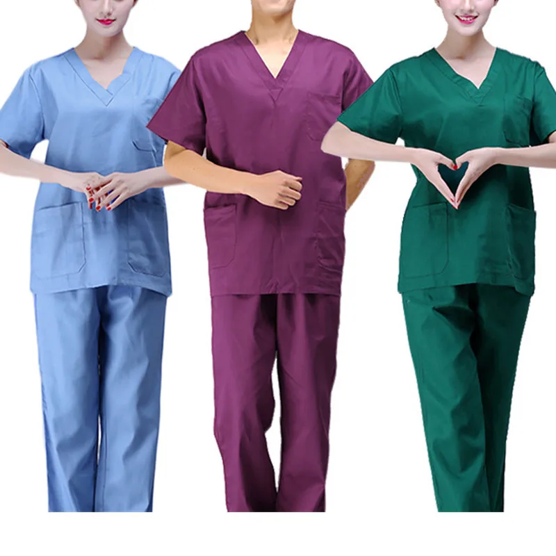 

Short Sleeve Scrub Set Uniform Solid Color Workwear Scrubs Uniforms O- Neck Medical Women Working Suit Beautician Outfit Top