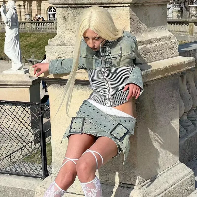 

Женская Сексуальная мини-юбка Y2K с ремнем и заниженной талией