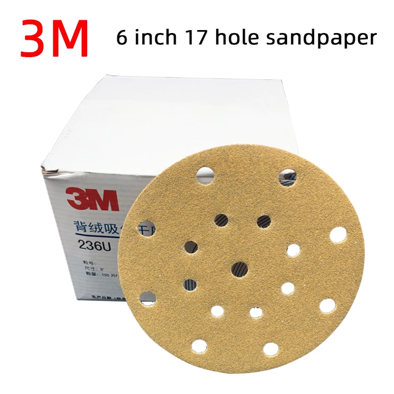 

100 pieces of 3m 6 inch 17 hole sandpaper car putty grinder round flocking 150mm