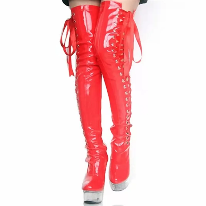 New High Quality Over Knee Boots Girls Lace Up Fashion Women's Boots 15cm Stiletto Heels Hot Sale Women's Shoes 35-46