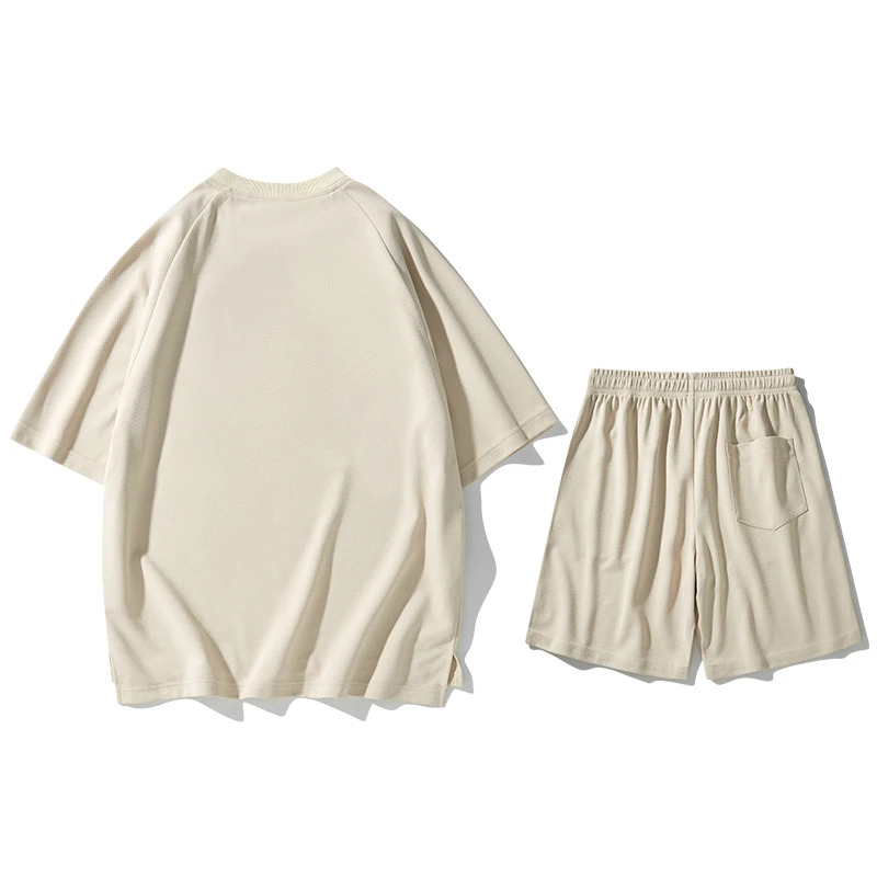 2023 Summer Thin T-shirt Sports Casual Two-Piece Suit Ice Silk Shorts Short-Sleeved Suit Men's Casual Cropped Pants