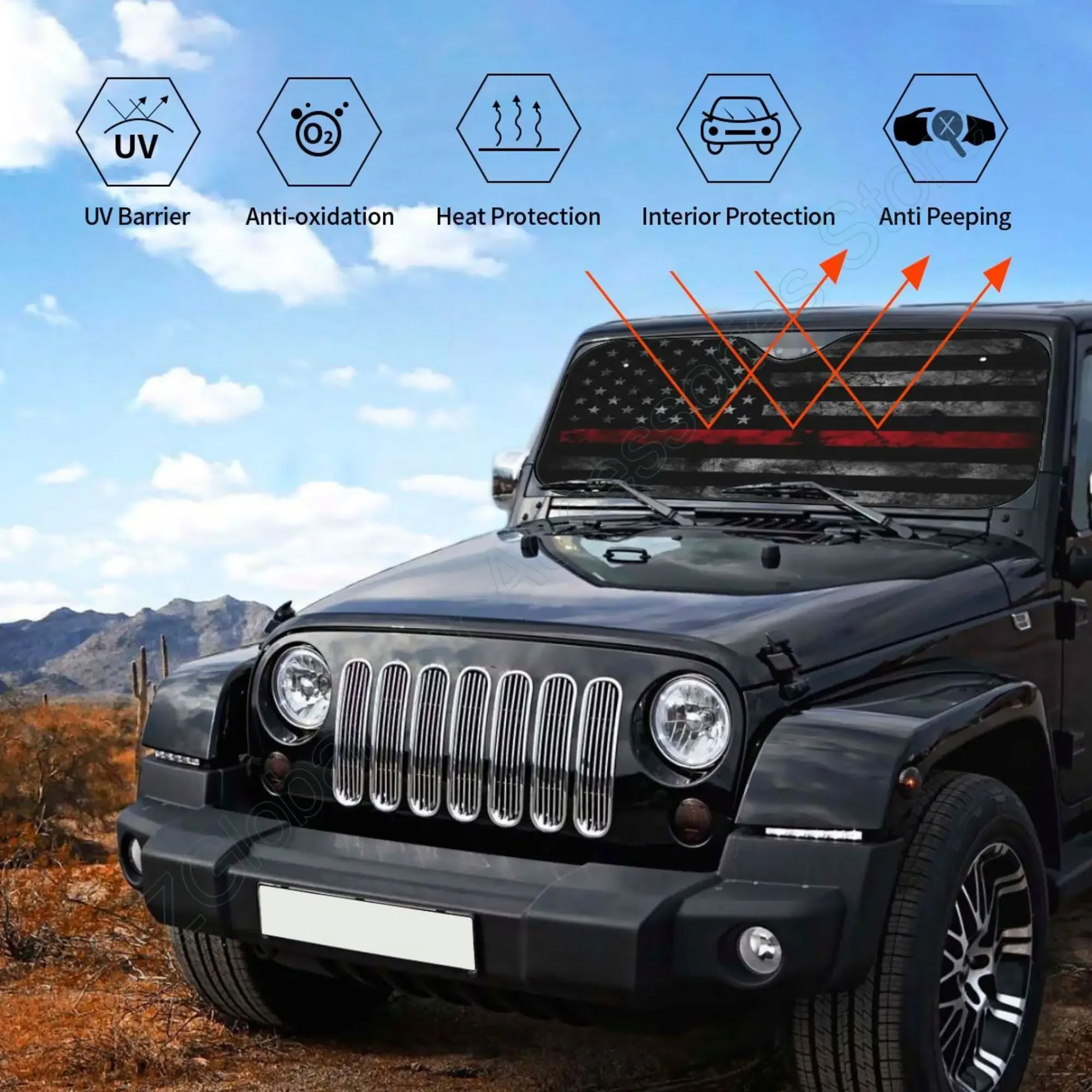 Выцветший пожарный красная линия американский флаг лобовое стекло козырек от